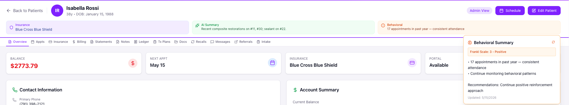 AI-generated patient summary card